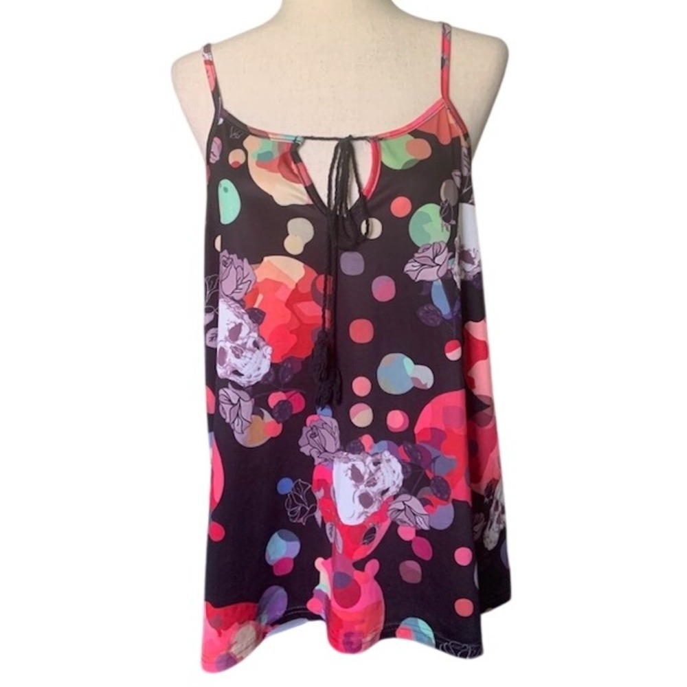 LoveUDear Skull Rose Print Cami Tank Top L Gothic Whimsigoth Festival Y2K Grunge